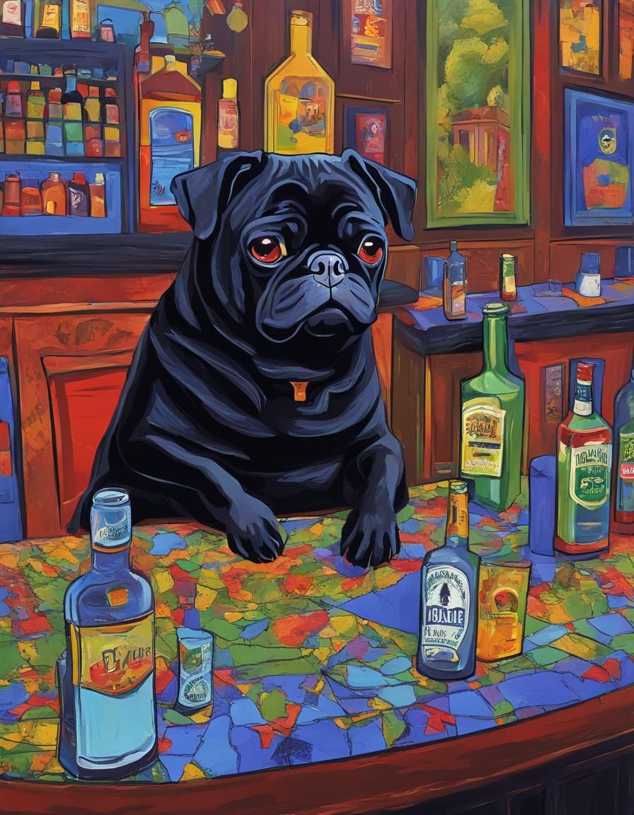 Black Pug Plays the Blues in Louisiana Bar