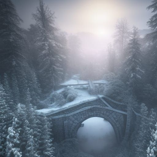 Hidden Forest Fortress at Dawn: Matte Painting