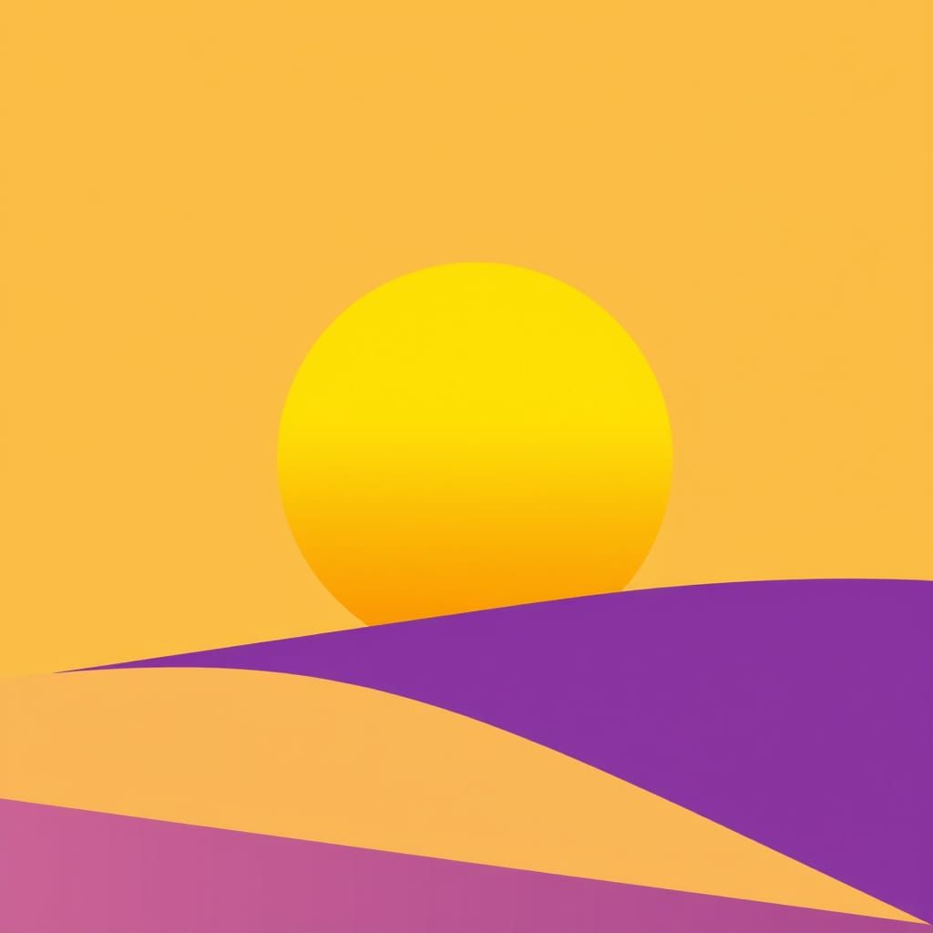 Geometric Sunset Abstract Shapes in Yellow, Chartreuse, Purp...