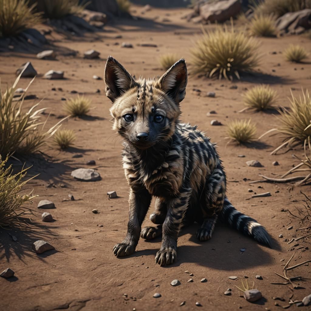 Aardwolf Jackal Hybrid Pup: Fantasy Concept Art