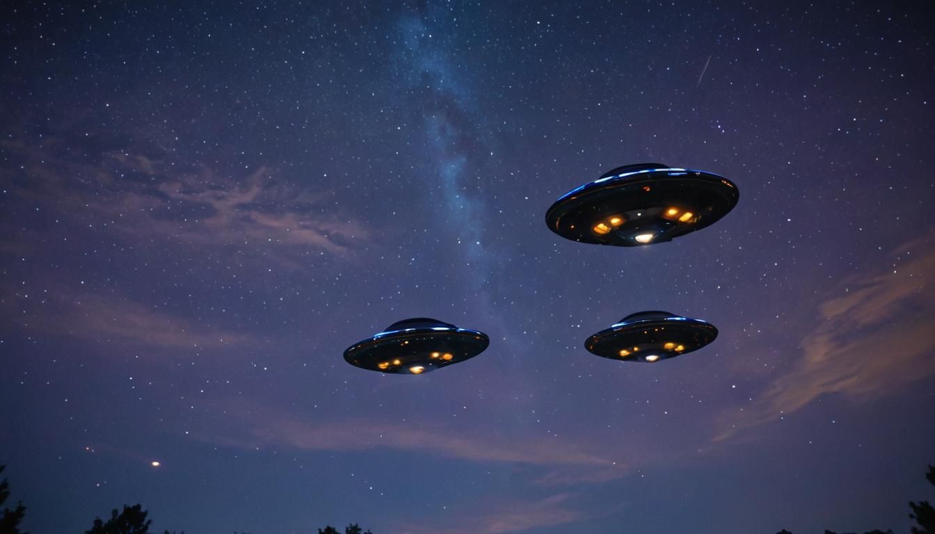 UFOs in Starry Sky: Cinematic Film Still