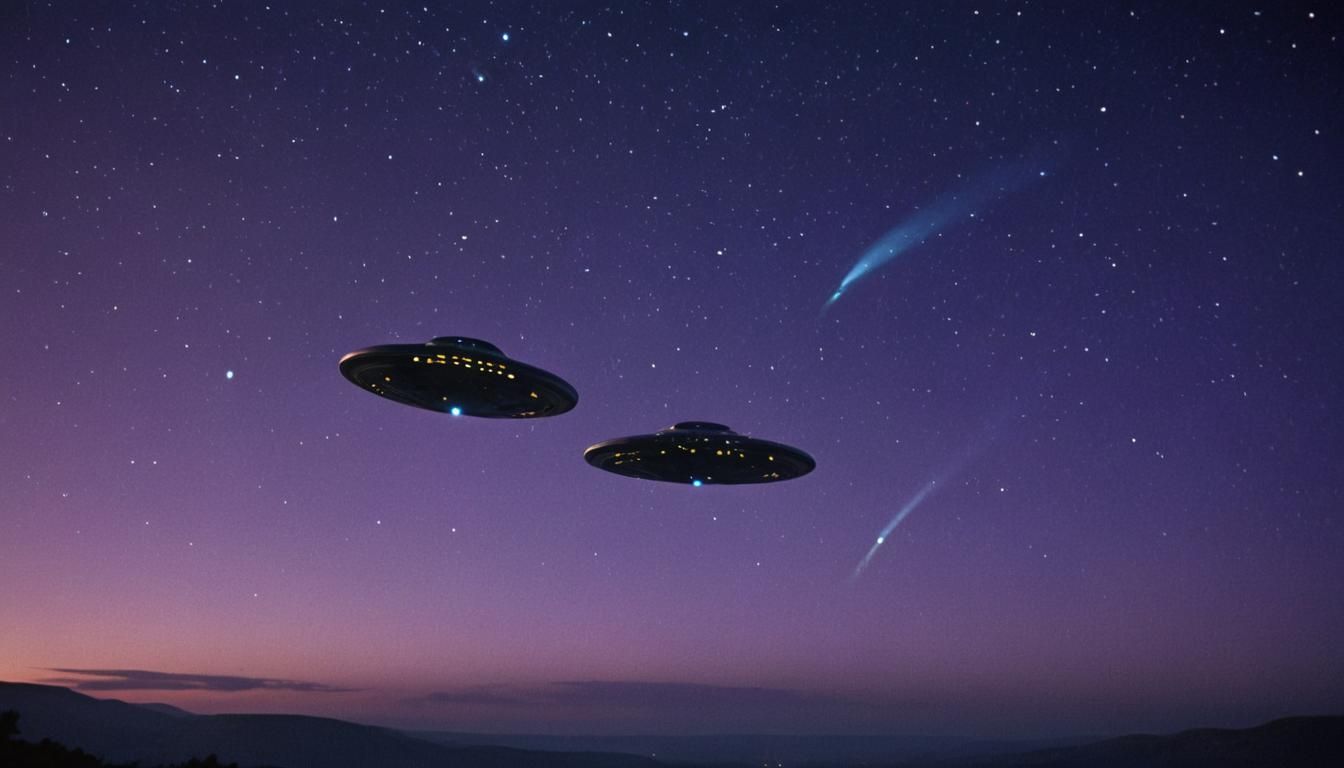 UFOs Soaring Through Starry Sky in Cinematic Style