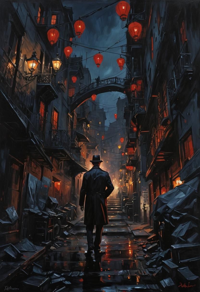 Noir Night Painting of Urban Secrets