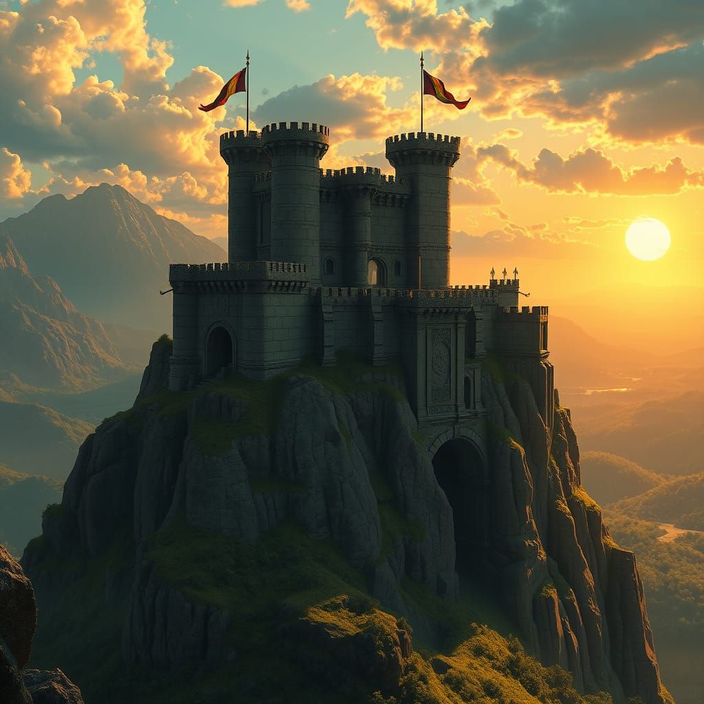 Majestic Fortress Overlooking Verdant Valley in Matte Painti...