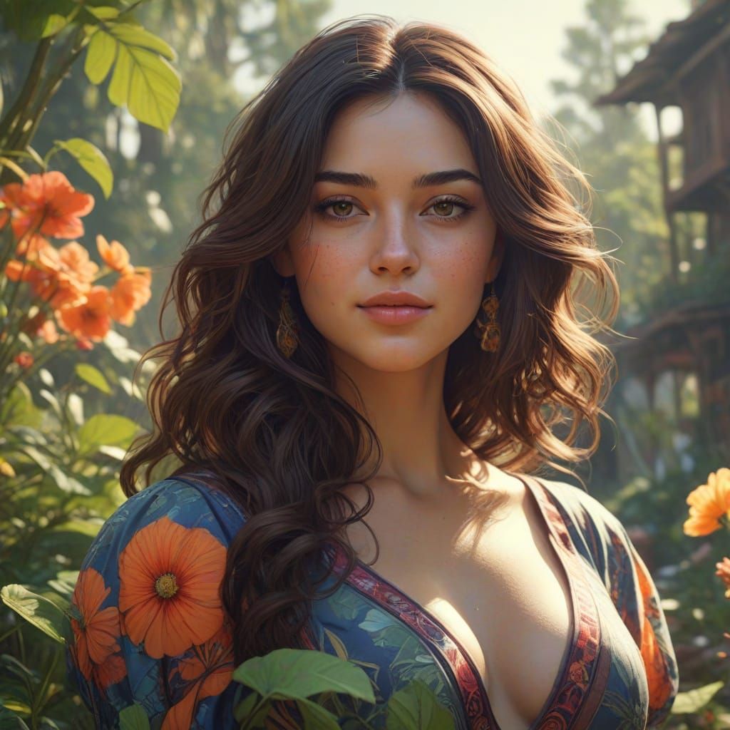 Surreal Hyperrealistic Portrait of a Plump Young Woman Plant...