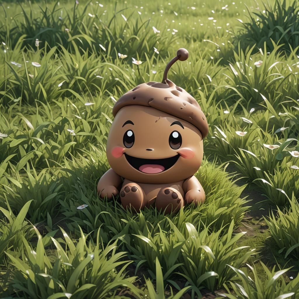 Cartoon Poo Character Smiling in Green Field
