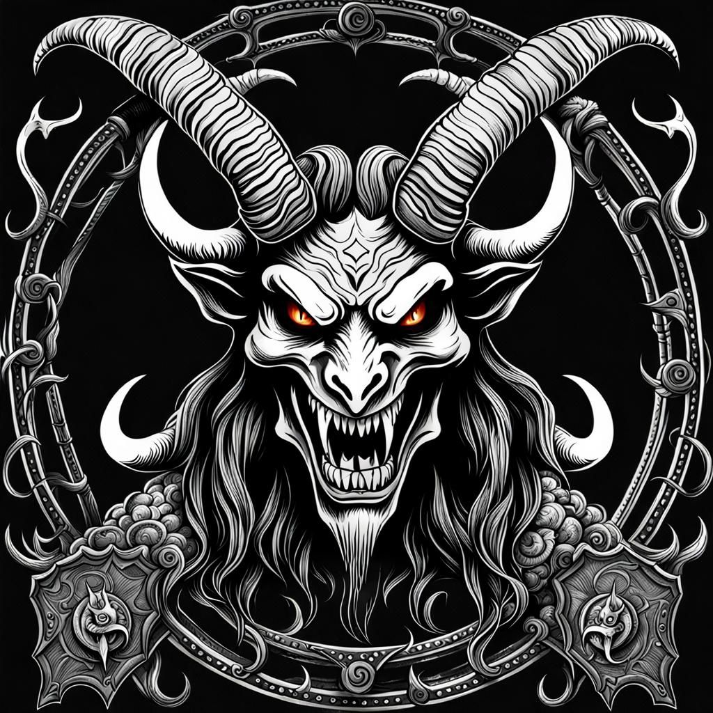 Monochrome Demonic Figure with Fiery Elements