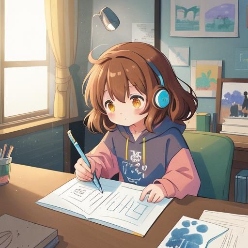 Cozy Anime Girl Drawing with Digital Tablet