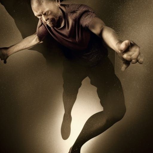 Dynamic Man Running in Narrow Corridor