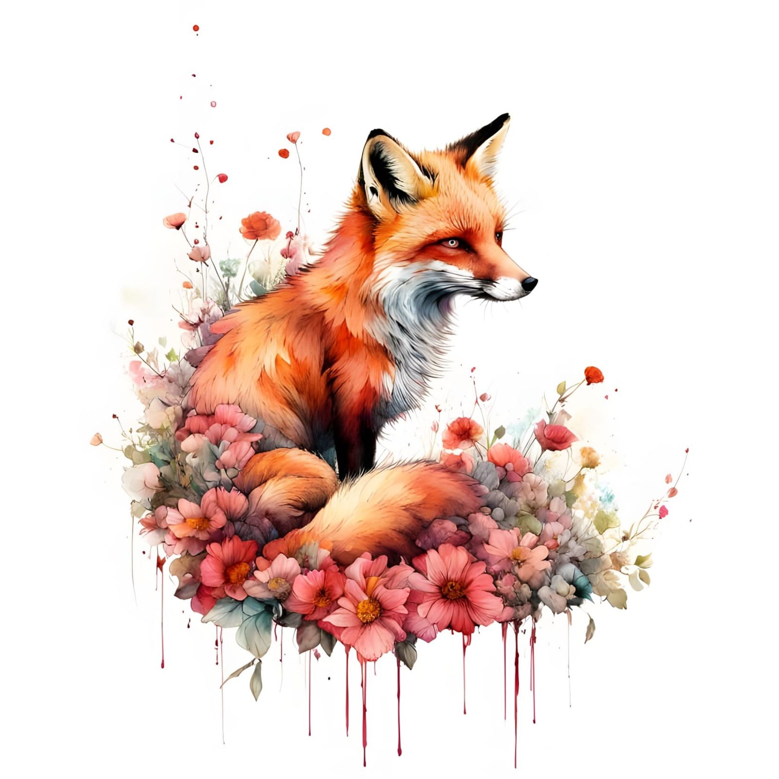 Watercolor Masterpiece of a Red Fox in a Vibrant Garden
