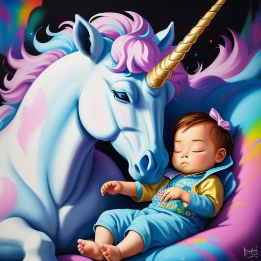 Baby Princess and Unicorn in Graffiti Art