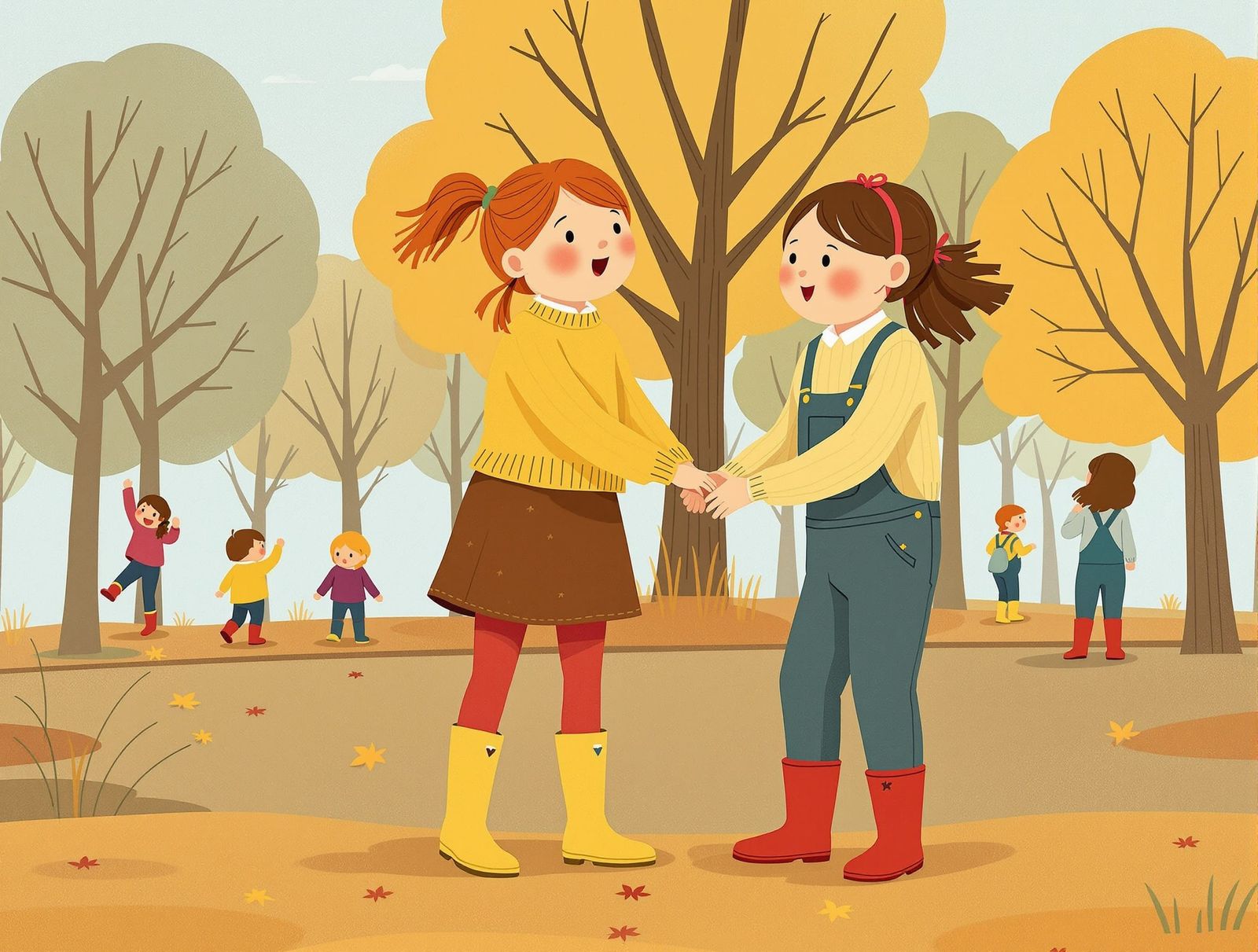 Autumn Playground Fun with Two Girls