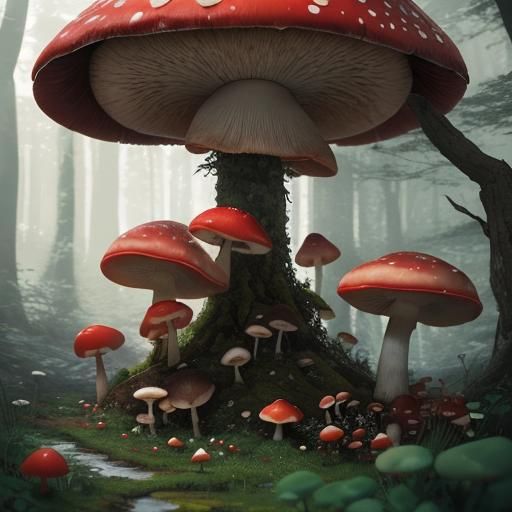 Mushroom Cottage in Bright Forest: Fantasy Concept Art