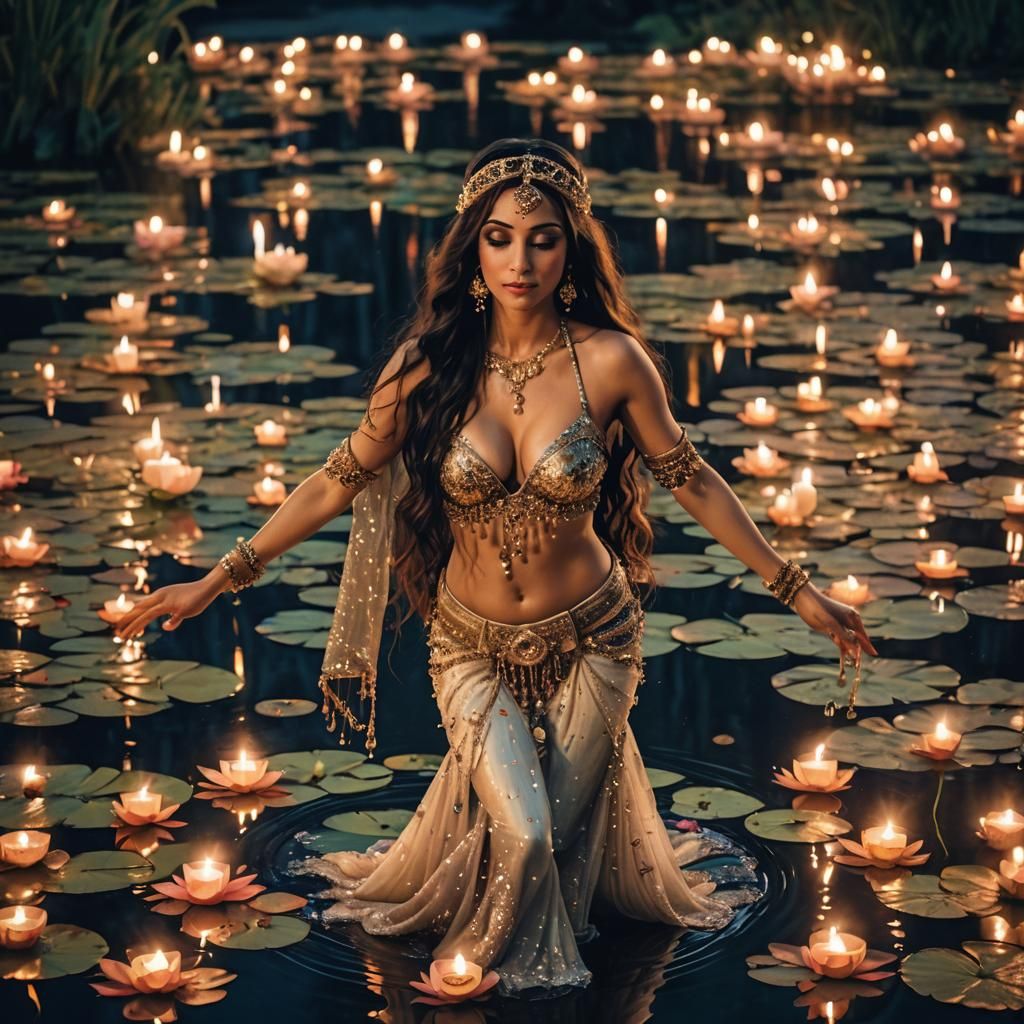 Candlelit Belly Dancer in Water Lily Pond