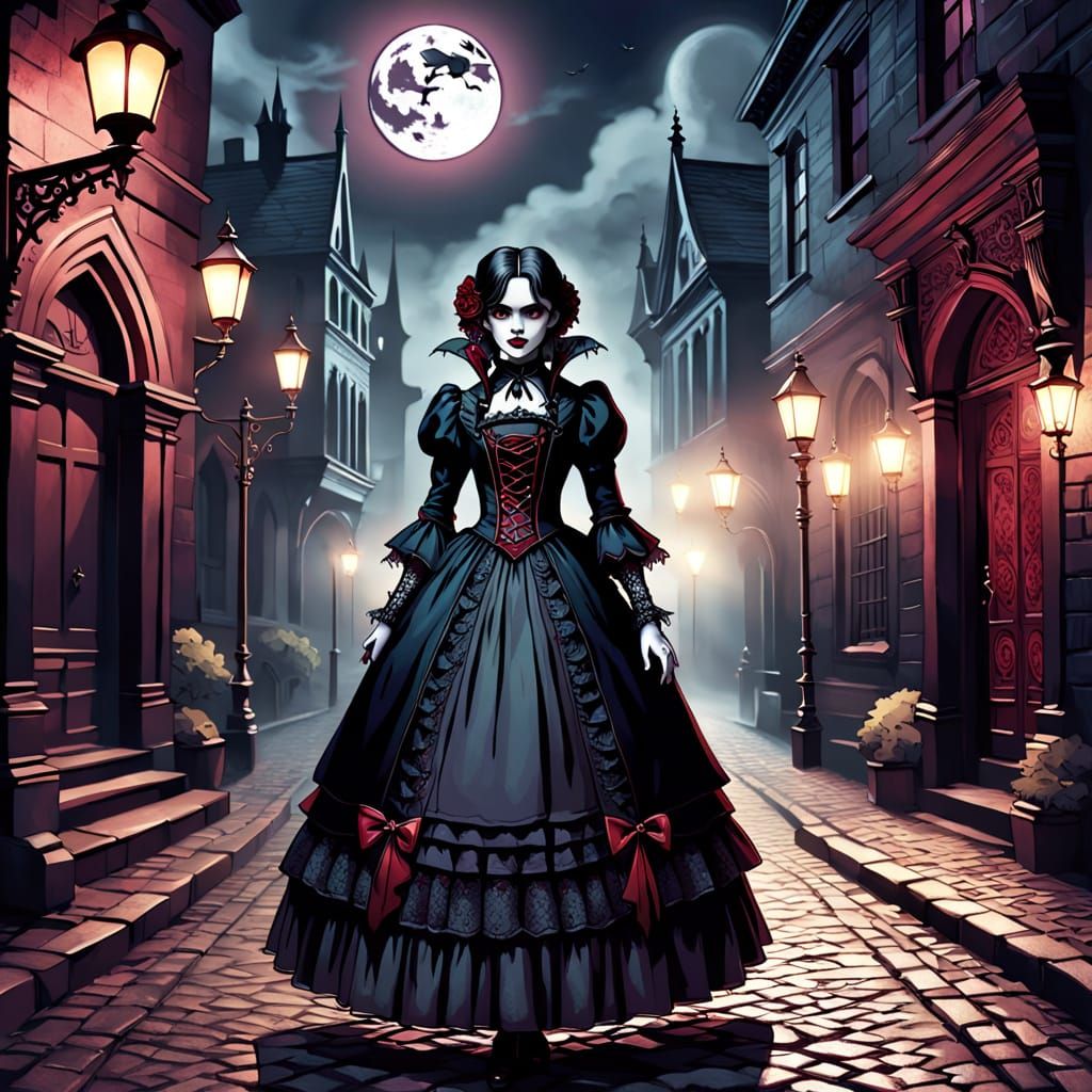 Ethereal Vampire Goddess in Victorian Splendor
