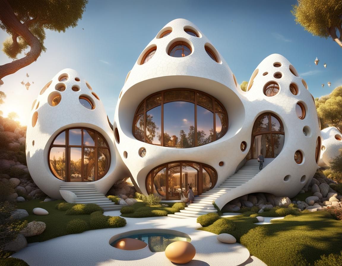 Egg-Shaped House in Gaudi Style with Mosaic Glass