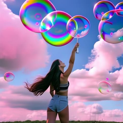 Dreamy Field with Bubbles in Realistic 3D Rendering