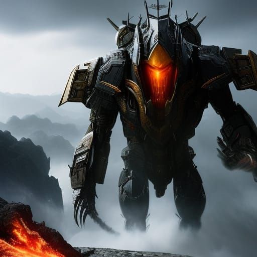 Epic Anime Mech Battle in Middle-earth Style
