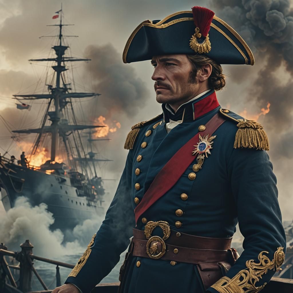 Napoleonic Captain Surveys Battle in Dramatic Lighting