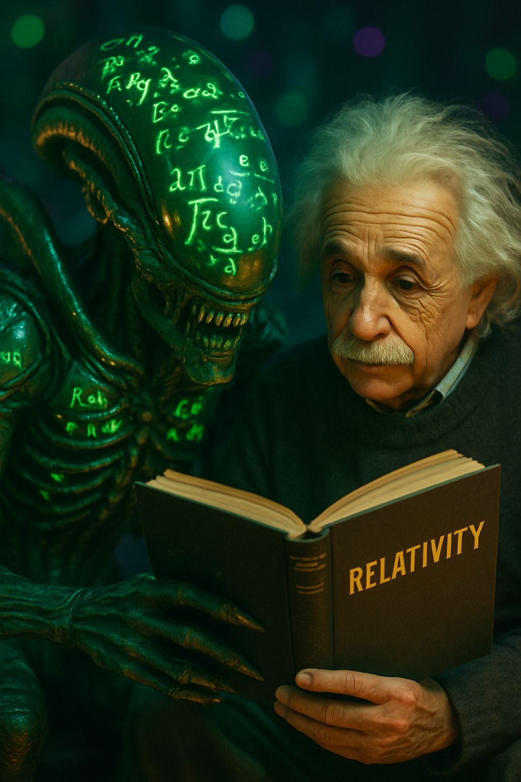 Alien Xenomorph Portrait with Glowing Math Equations