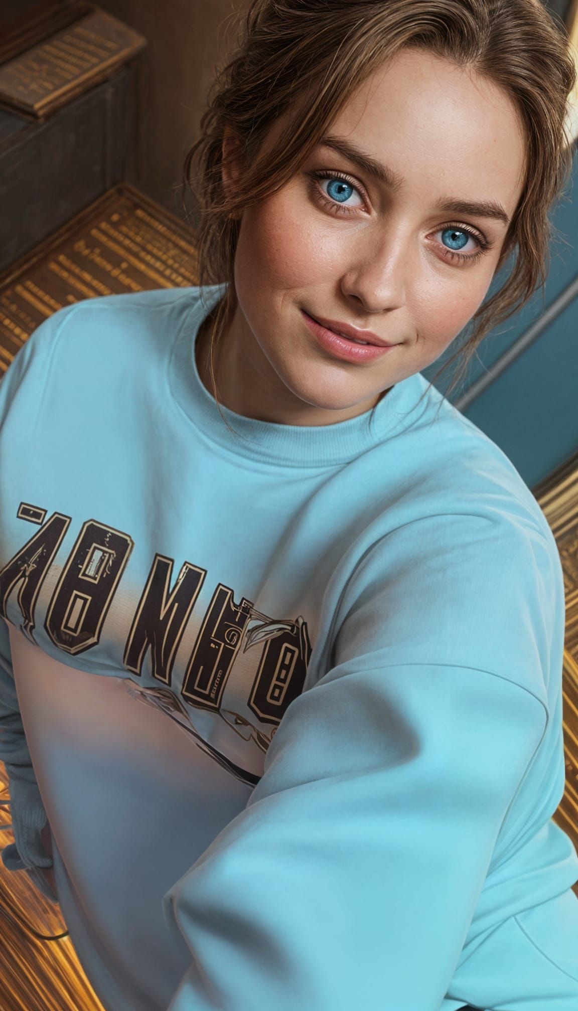 Intricately Detailed Portrait of a Young Girl in a Blue Swea...