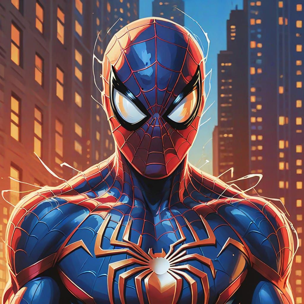 Spiderman Swings Through City in Gouache Style