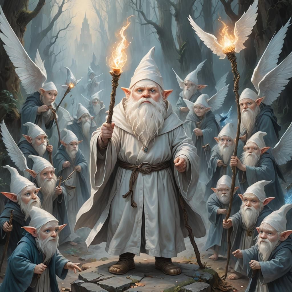 Albino Gnome and Imps: Dreamlike Fantasy Illustration
