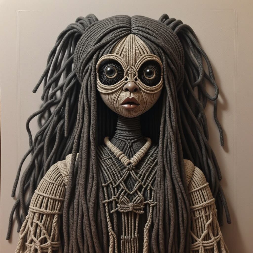 Macrame Voodoo Doll in Mystical Folk Art Style