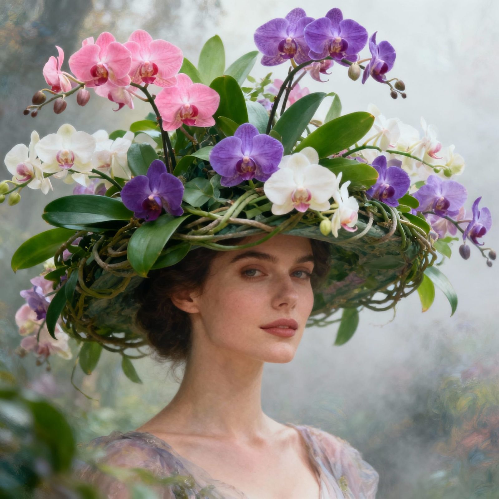 Woman With Orchid Bush Hat