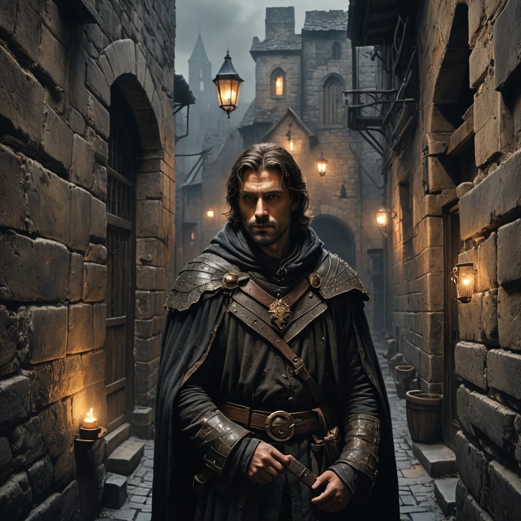 Medieval Smuggler in Dark Alleyway