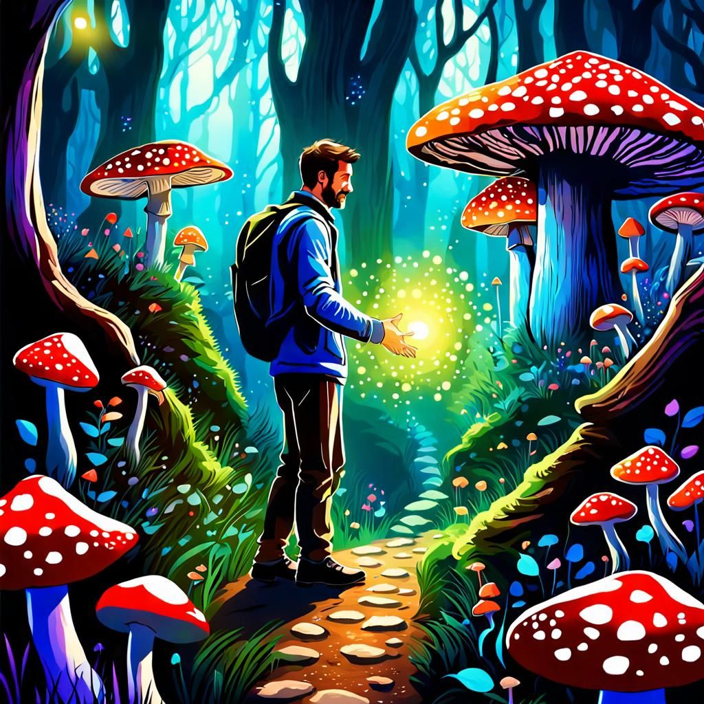 High Five in Bioluminescent Forest, Airbrush Art