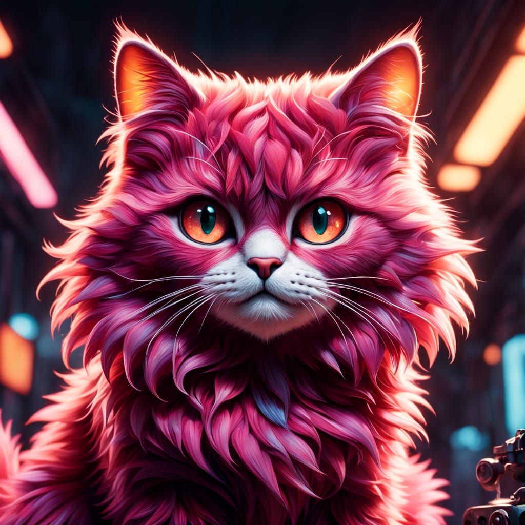 Charming Raspberry Cat in Whimsical, Pixar-Inspired Setting
