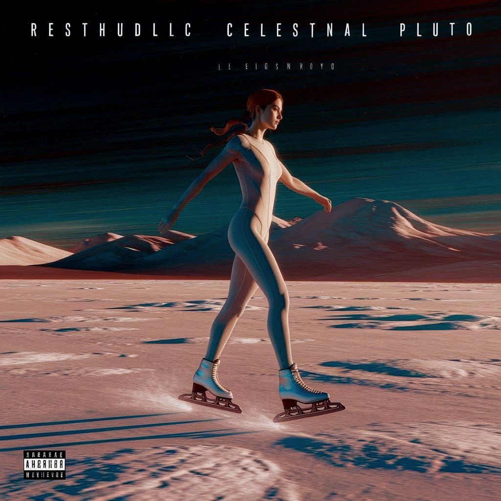 Ethereal Spaceskater on Pluto's Icy Surface