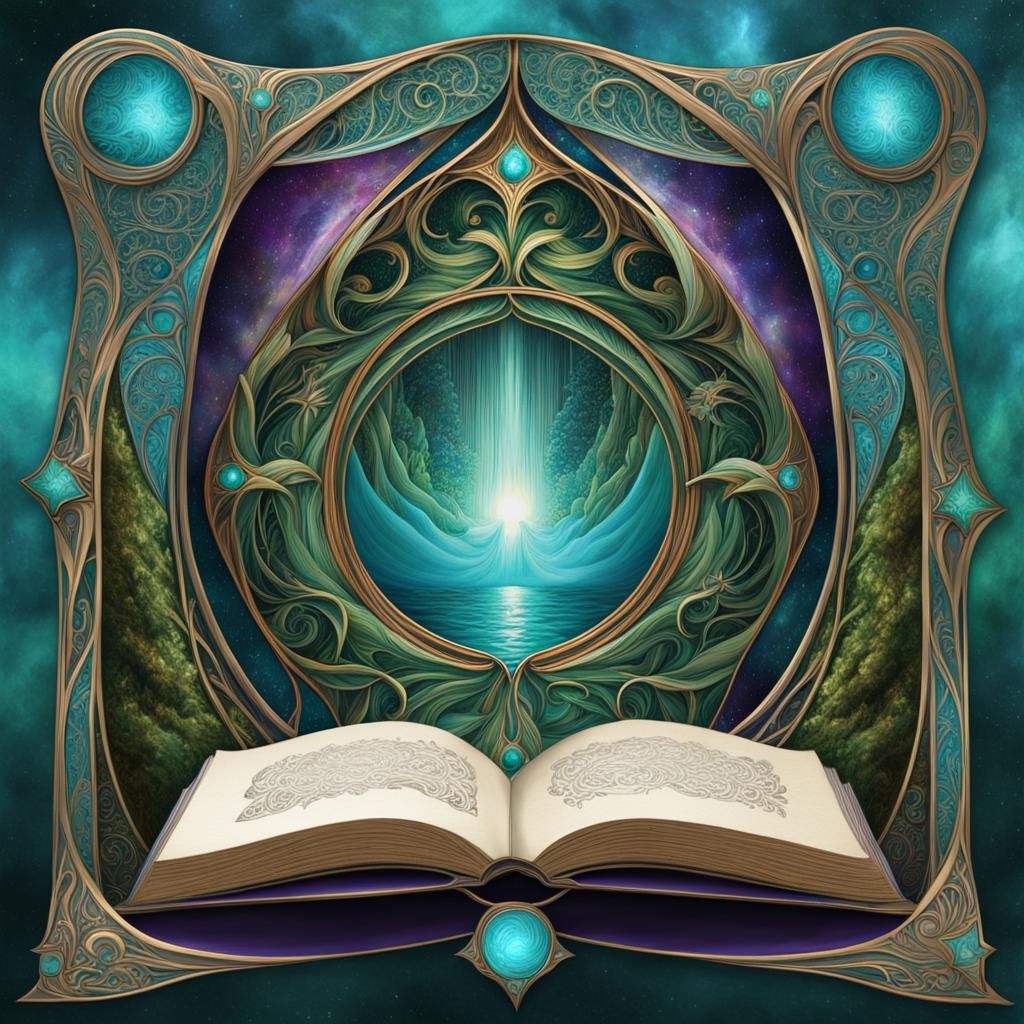 Art Nouveau Fractal Fern Tunnel in Watercolour