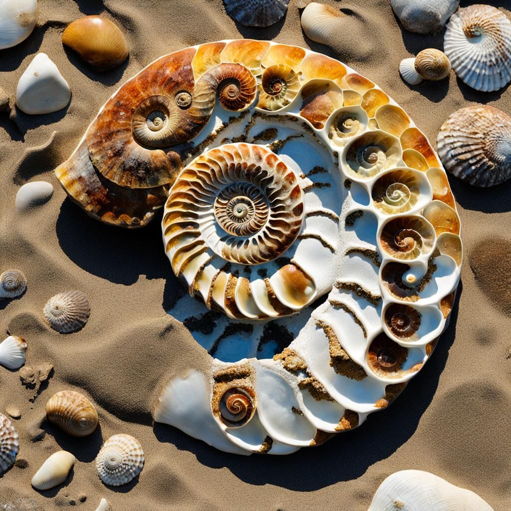 Colorful Humanoid Ammonite on a Cloudy Beach