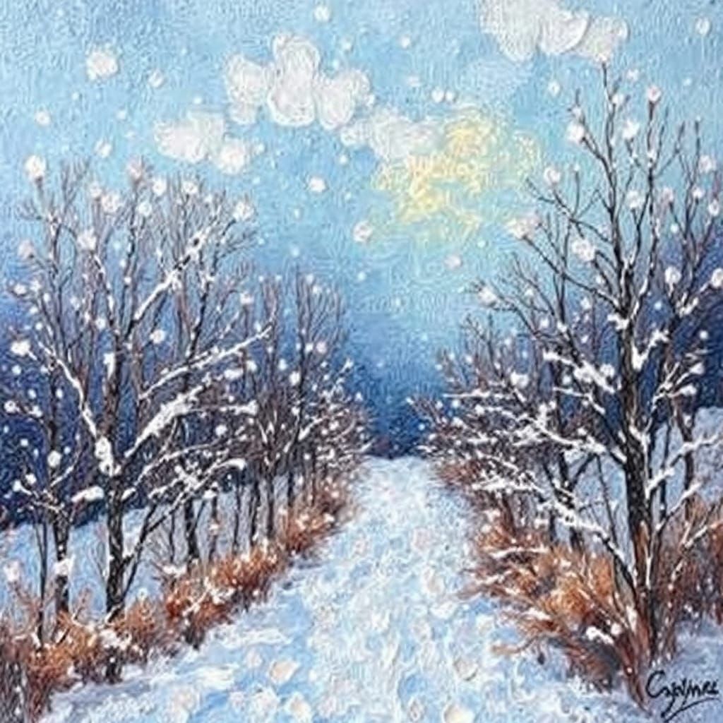 Magical Winter Scene as Impasto Acrylic Art