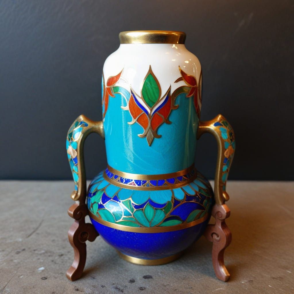 Vibrant Enamel Artwork in Intricate Metalwork Style