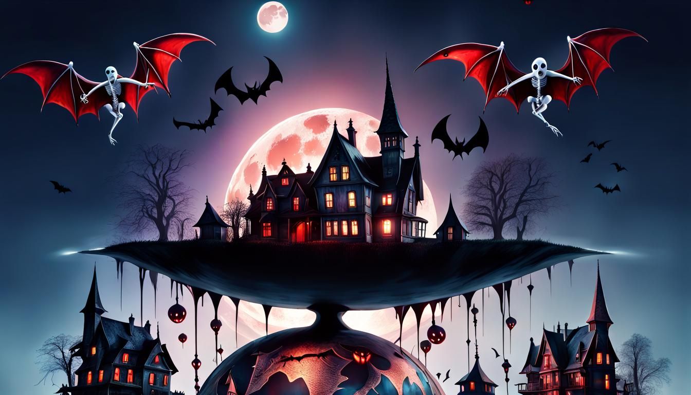 Eldritch Ghost Houses on Globe with Wings