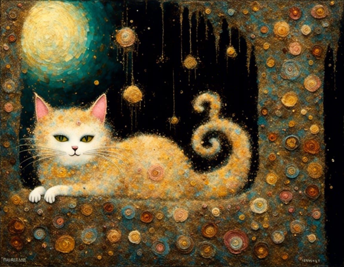 Vivacious Cat in Gustav Klimt Style