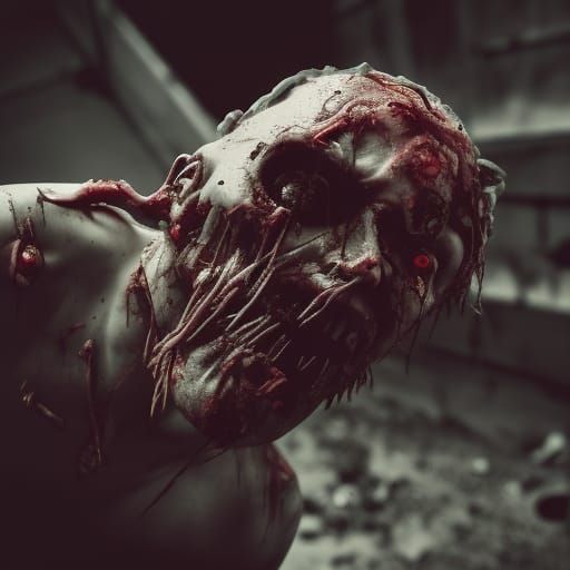 Decaying Necromorph Zombie in Dark Photography