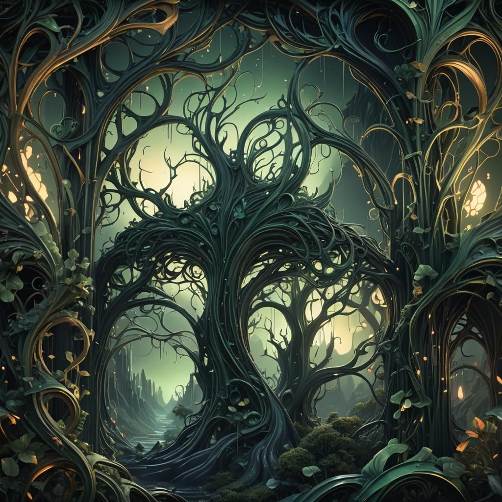 Surreal Art Nouveau Pattern with Ethereal Light