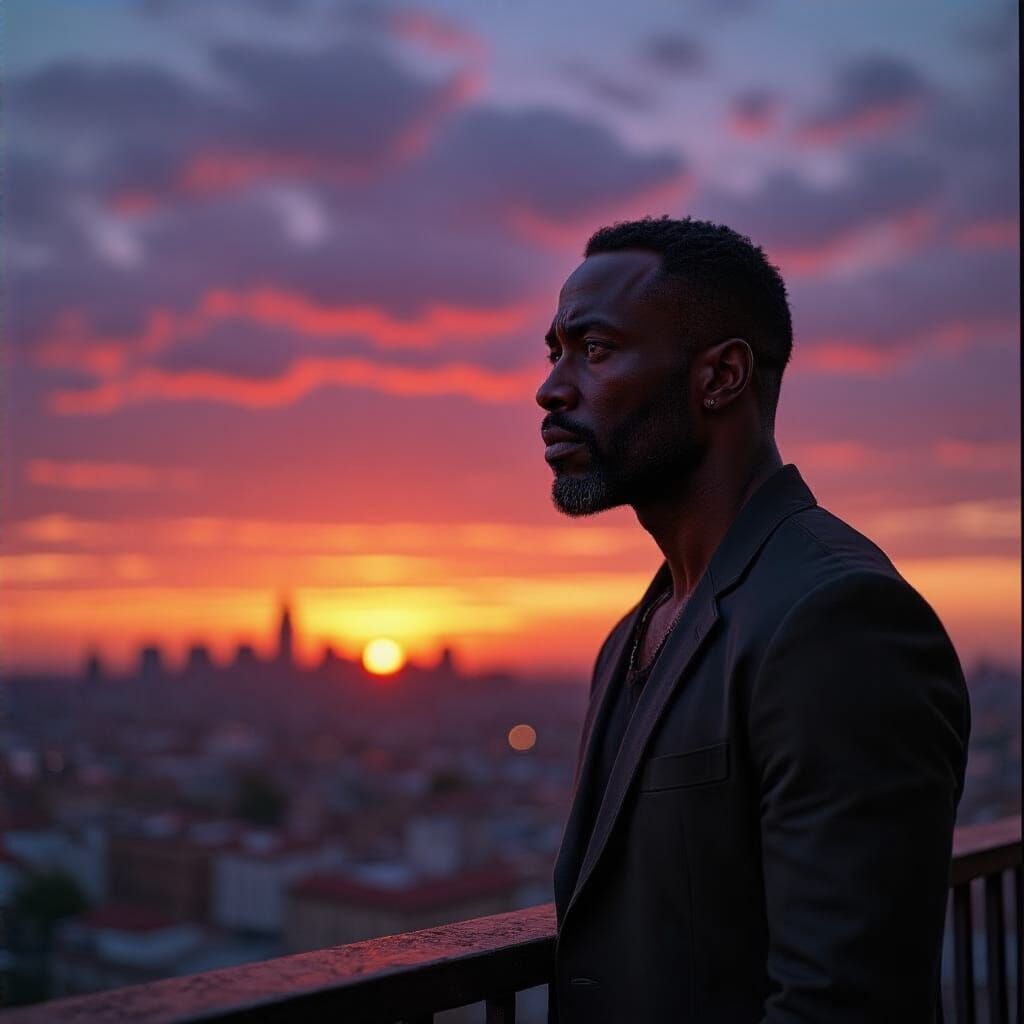 Man Reflects on Love's Futility Over City Sunset