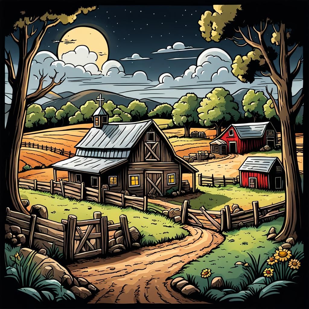 Cartoon Farm Scene from Bible Times