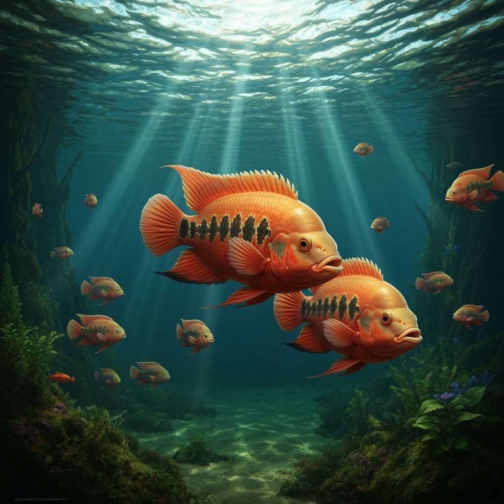 Oscar Cichlids in Natural Pond: Matte Painting