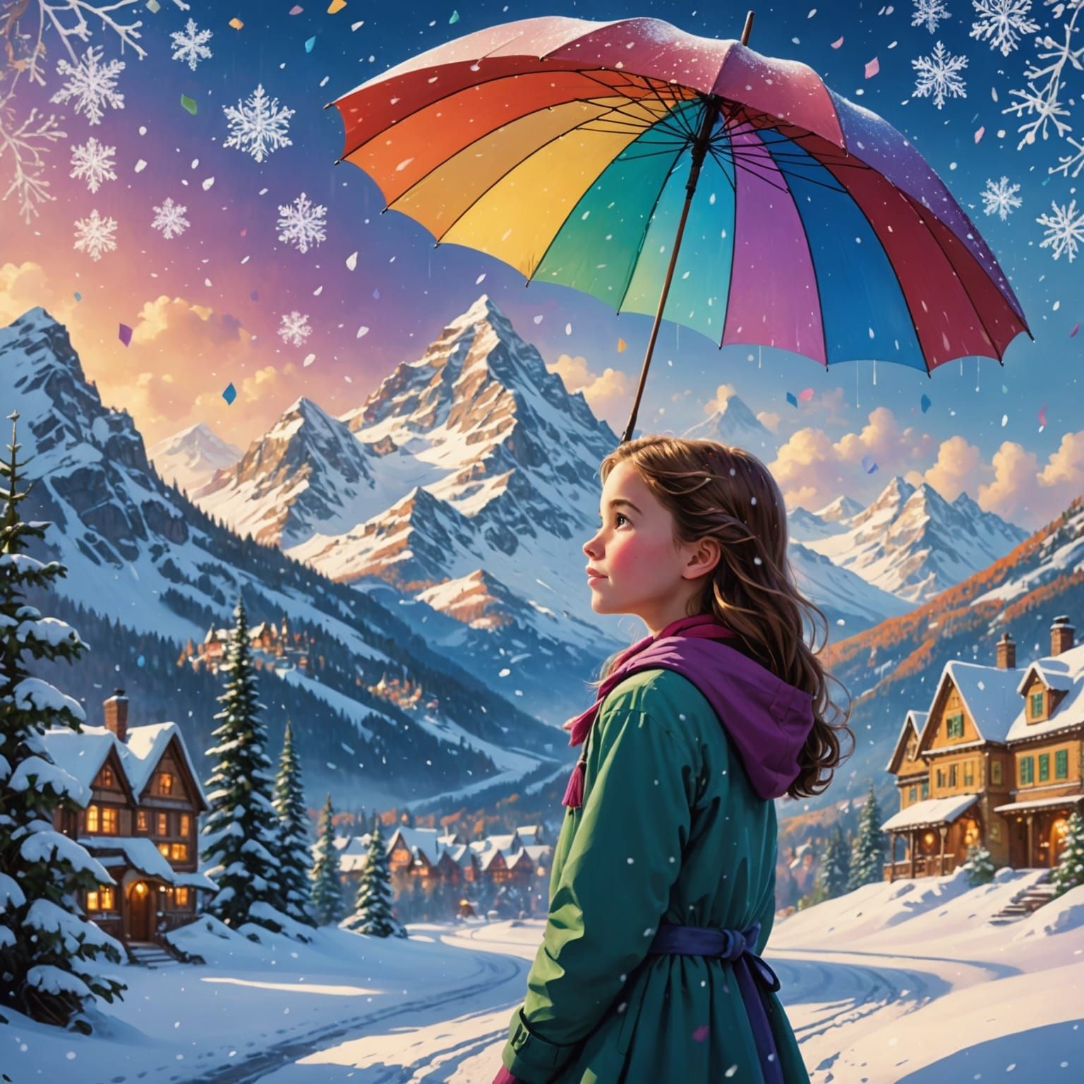 Whimsical Disney Girl in Serene Winter Wonderland
