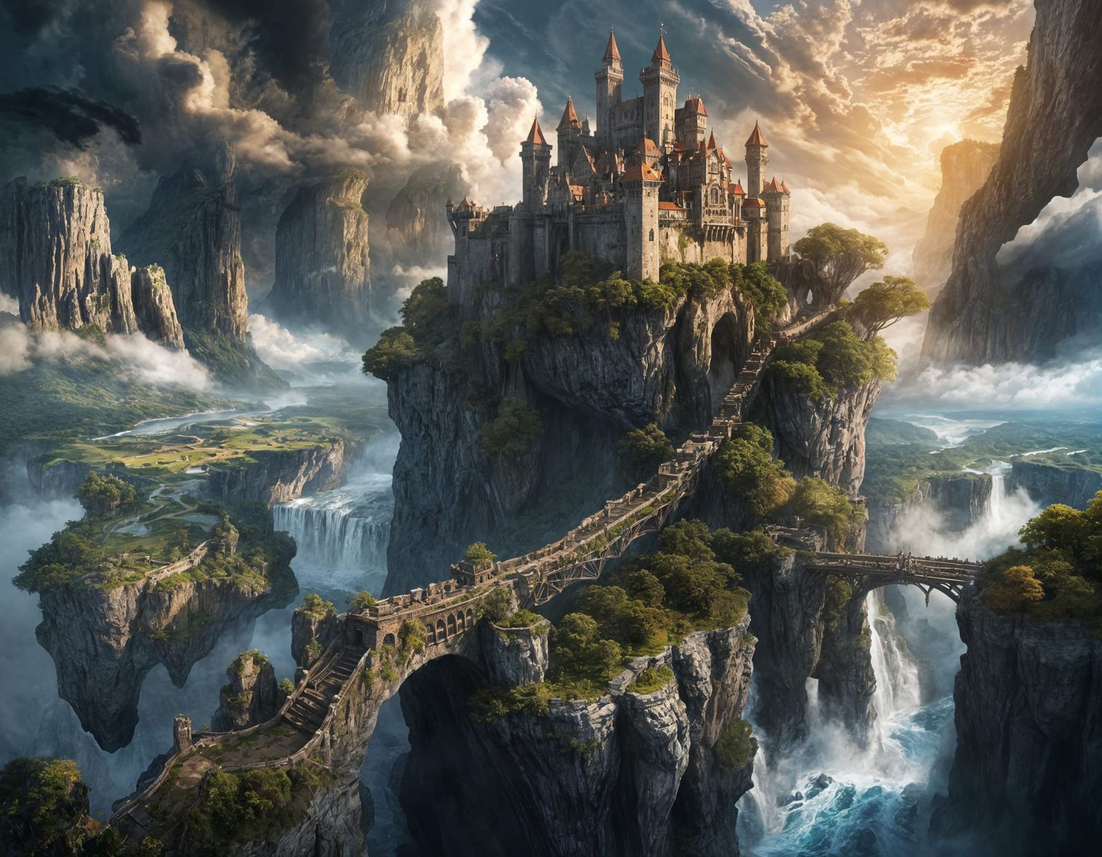 Epic Floating Castle in Sky - Dark Fantasy Landscape
