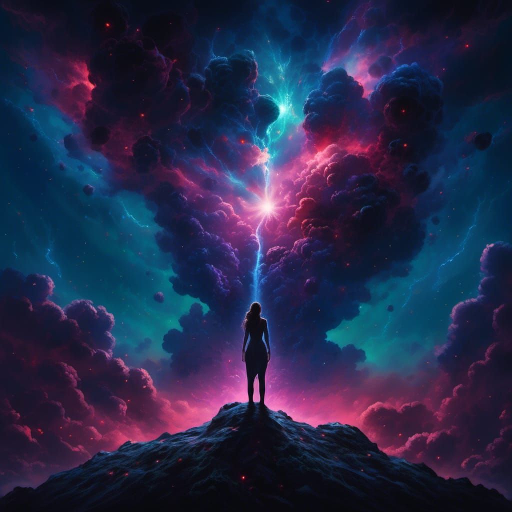 Underwater Nebula: Woman Dissolving into Stardust