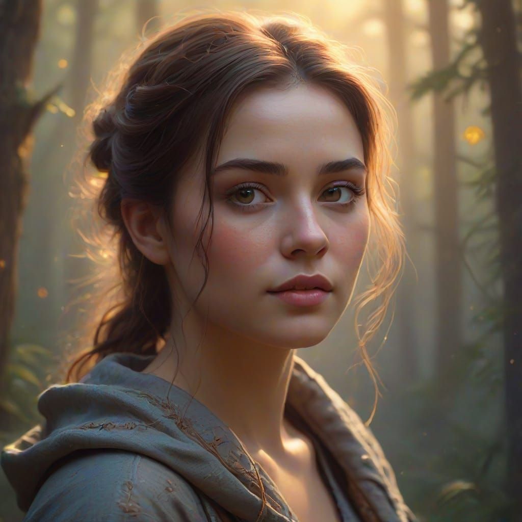 Ethereal Woman in Misty Forest: Surreal Oil Painting