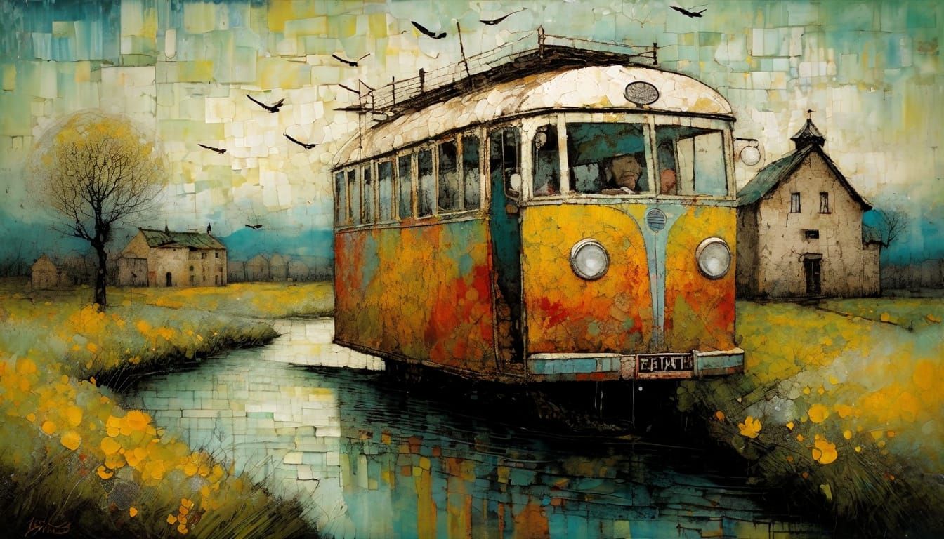 Textured Encaustic Painting in a Naive Style