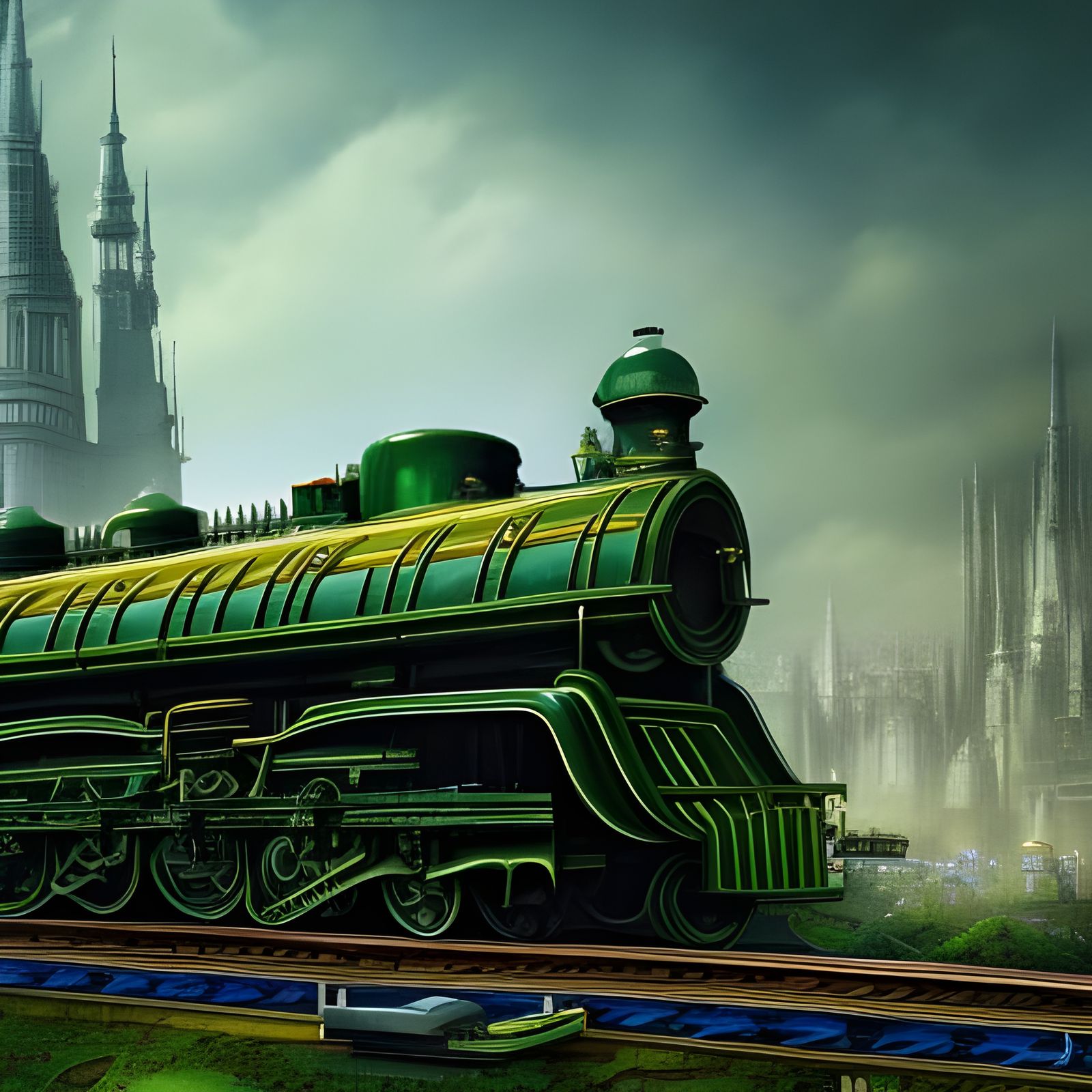 Colorful Train in Detailed Fantasy Landscape